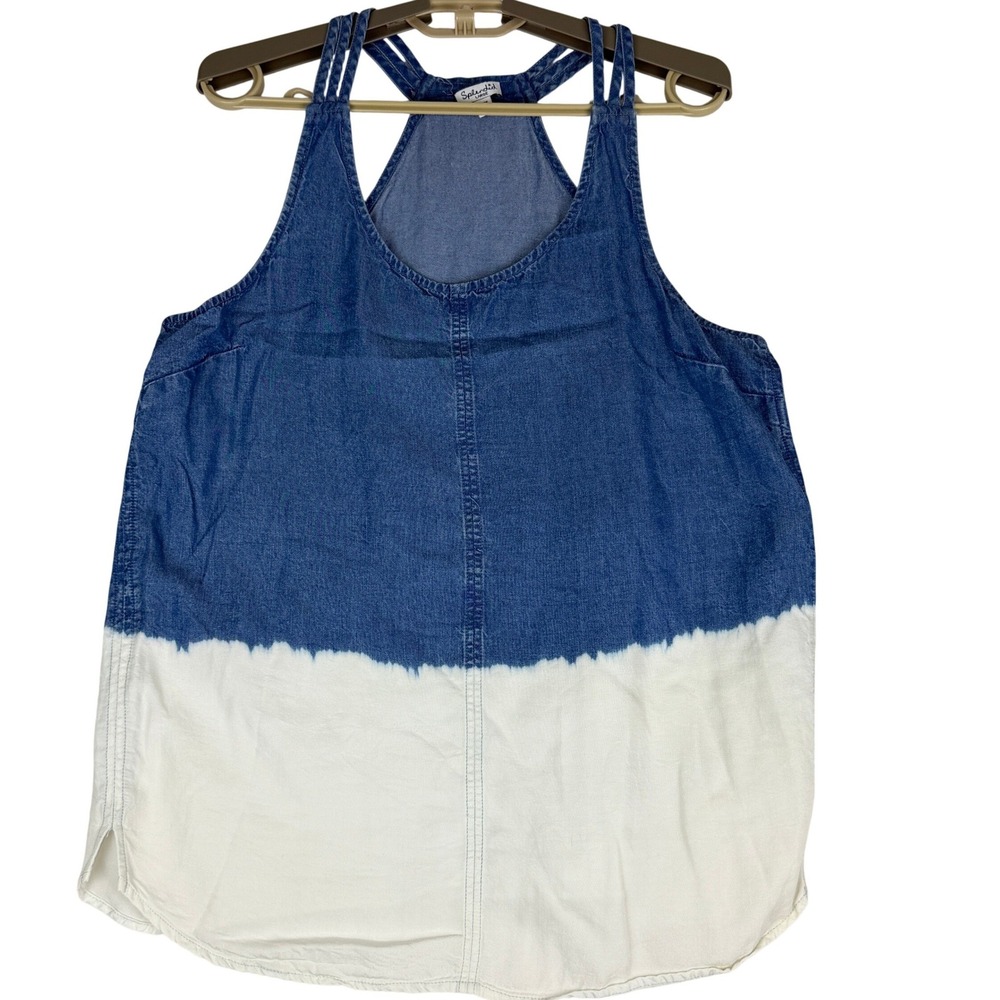 Splendid Tank Top Womens L Blue White Dip Dye 100% Tencel Racerback Chambray